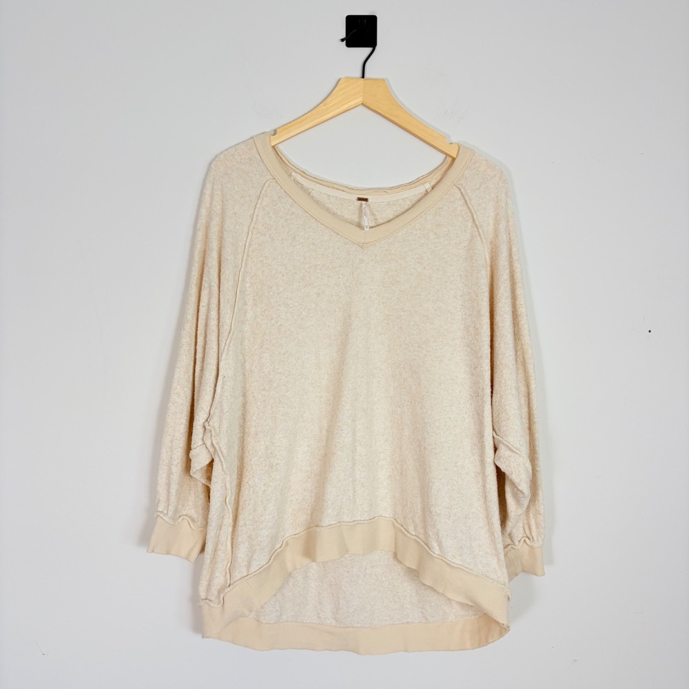 Free People Take It‎ Off V-Neck Pullover Sweater Sweatshirt Cream OB888256 XS - Picture 2 of 8